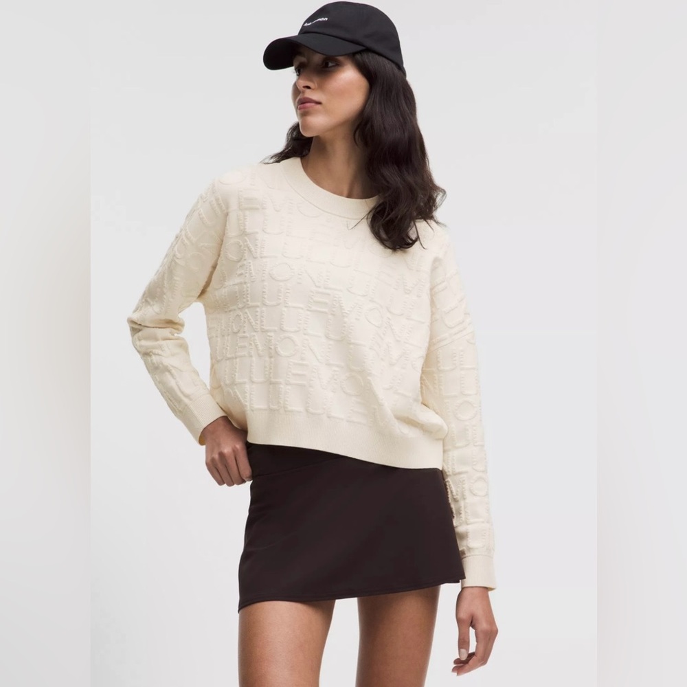 Lululemon Athletica Jacquard Cotton Blend Cream Crew Neck Sweater Size Medium - Picture 11 of 11